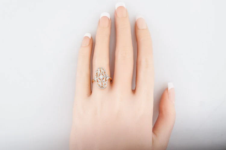 Antique Right Hand Ring Victorian .05 Old European Cut Diamond in 14k Yellow & White Gold - Image 9