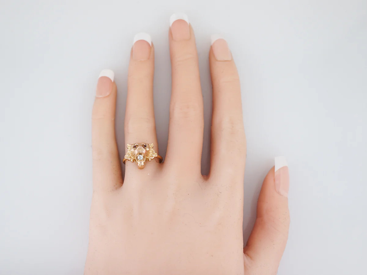 Antique Right Hand Ring Victorian .06 Old Mine Cut Diamond in 18K Yellow Gold - Image 6