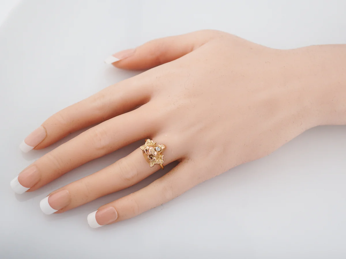 Antique Right Hand Ring Victorian .06 Old Mine Cut Diamond in 18K Yellow Gold - Image 7