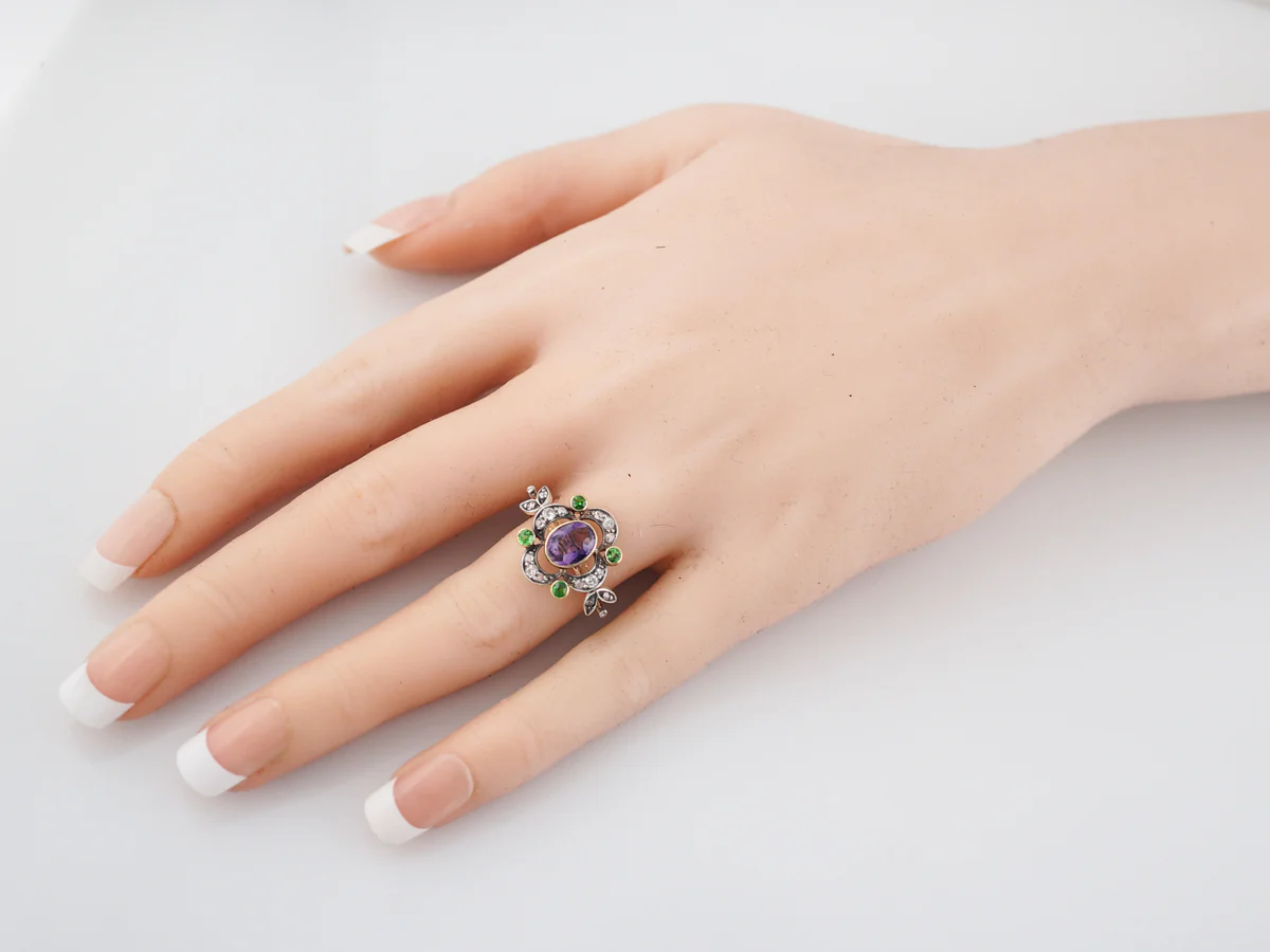 Antique Right Hand Ring Victorian 1.00 Oval Cut Amethyst in 18k Yellow Gold - Image 7