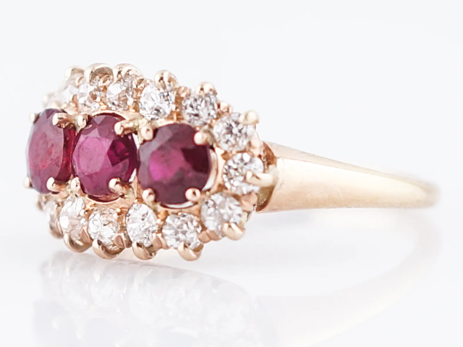 Antique Right Hand Ring Victorian 1.15 Ruby's & .70 Old European Cut Diamonds in 14k Yellow Gold - Image 2
