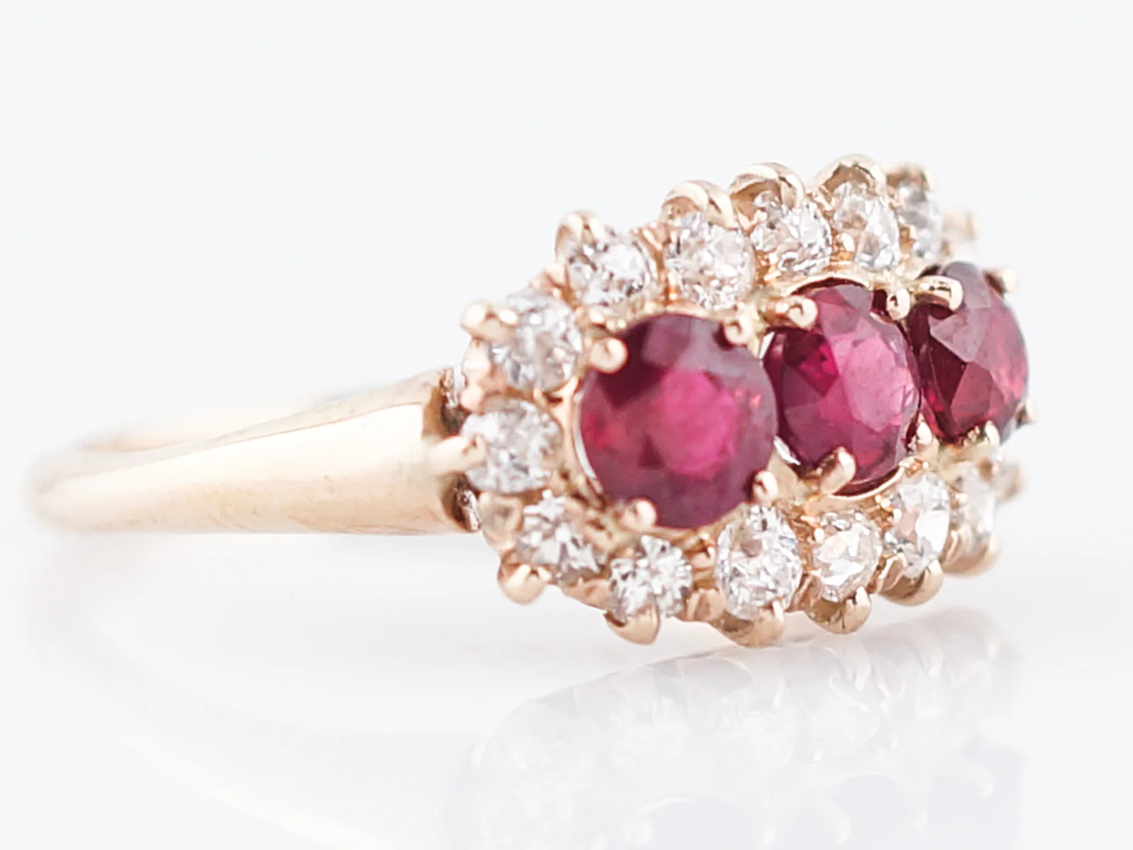Antique Right Hand Ring Victorian 1.15 Ruby's & .70 Old European Cut Diamonds in 14k Yellow Gold - Image 3