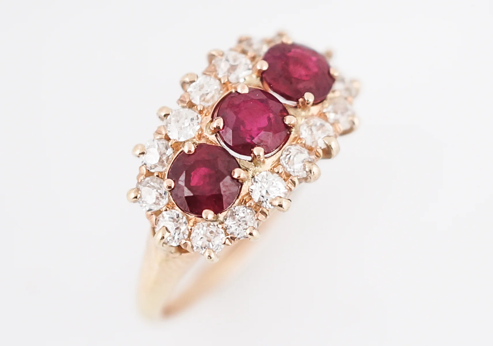 Antique Right Hand Ring Victorian 1.15 Ruby's & .70 Old European Cut Diamonds in 14k Yellow Gold - Image 4
