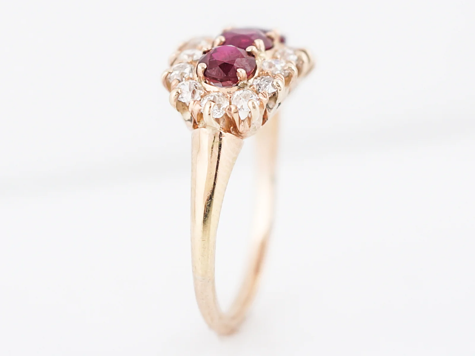 Antique Right Hand Ring Victorian 1.15 Ruby's & .70 Old European Cut Diamonds in 14k Yellow Gold - Image 5