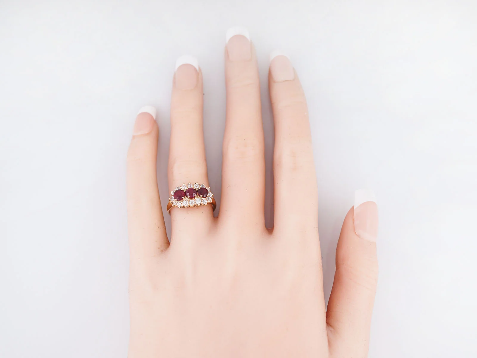 Antique Right Hand Ring Victorian 1.15 Ruby's & .70 Old European Cut Diamonds in 14k Yellow Gold - Image 6