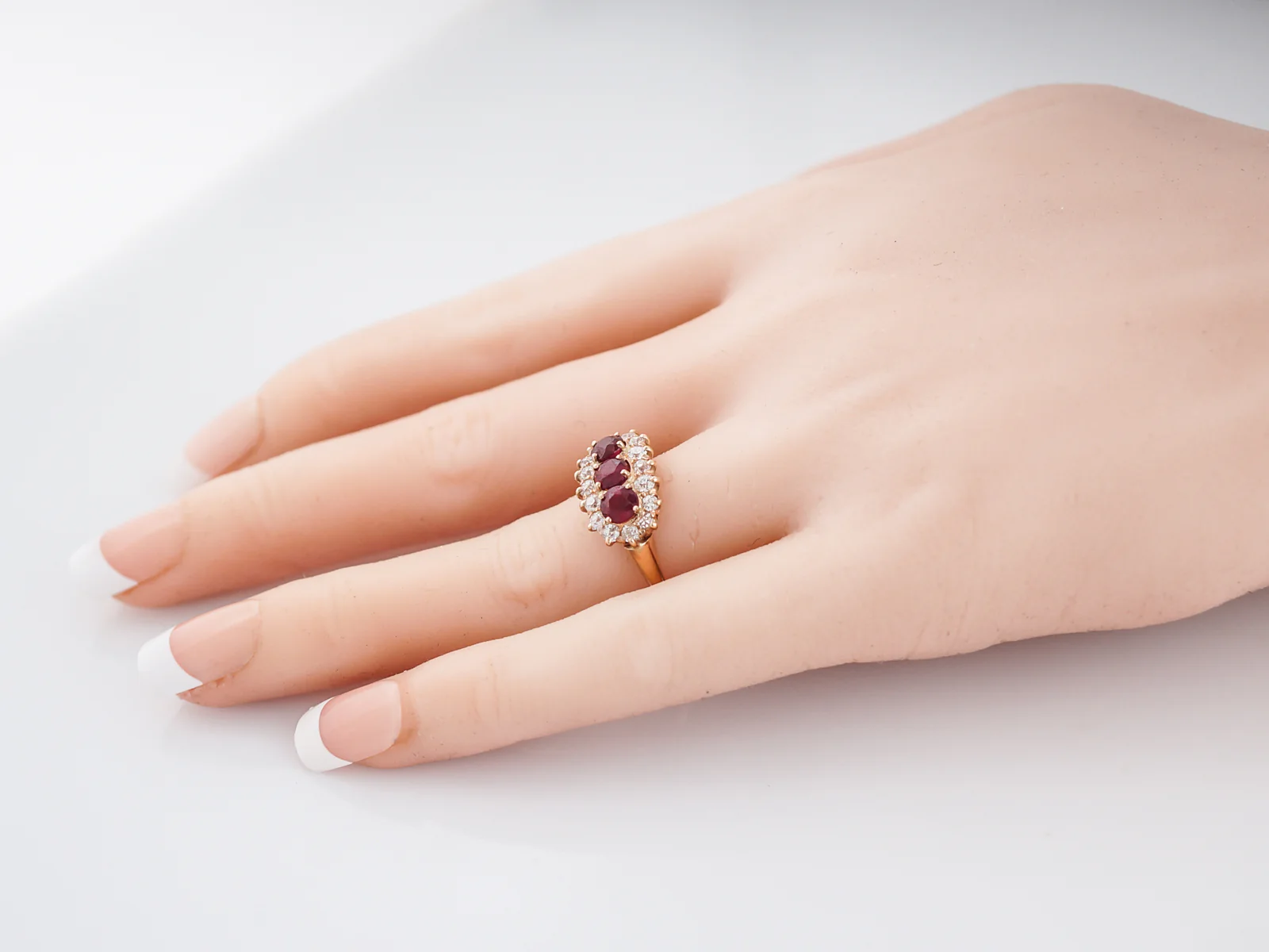 Antique Right Hand Ring Victorian 1.15 Ruby's & .70 Old European Cut Diamonds in 14k Yellow Gold - Image 7