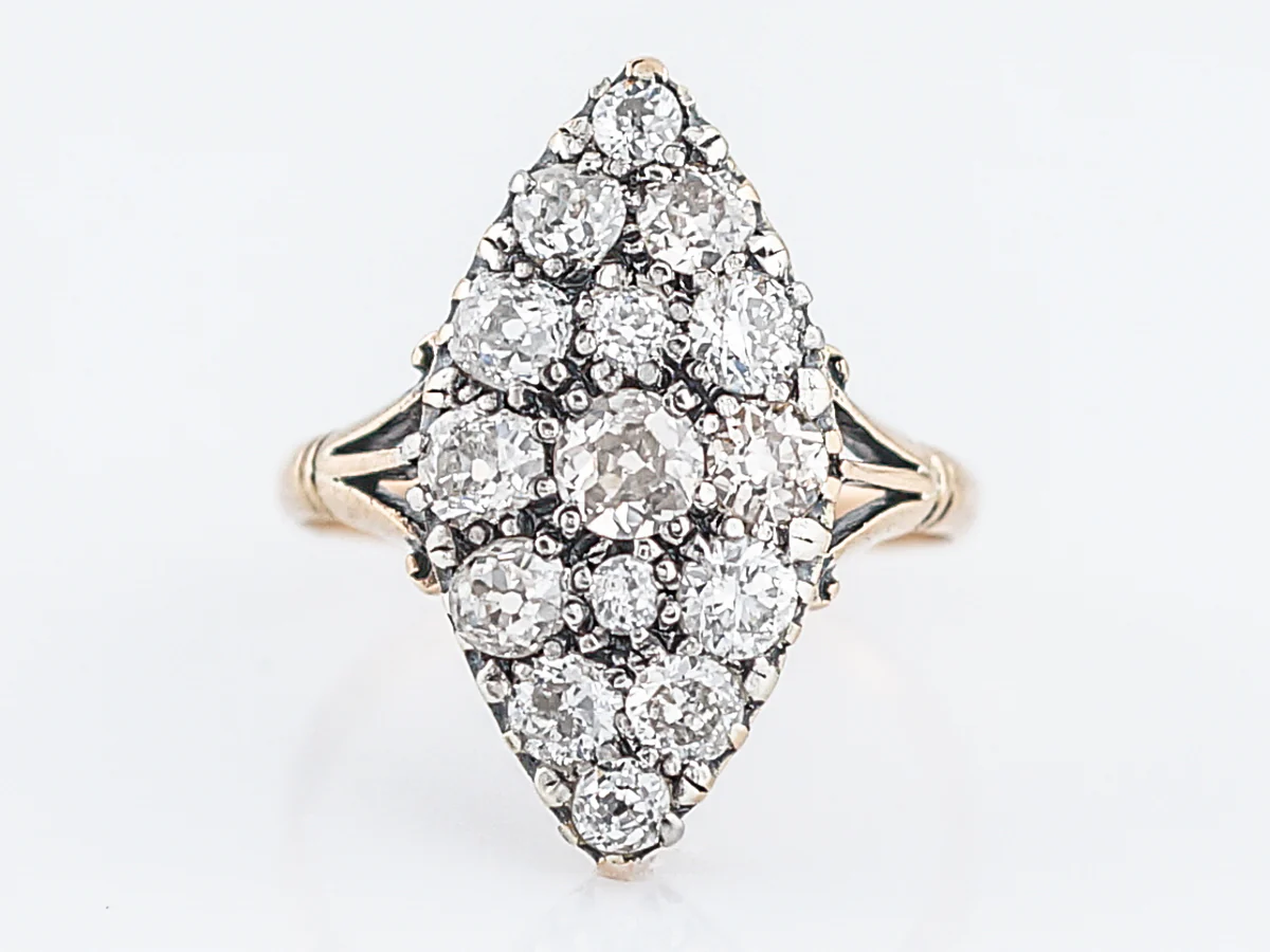 Antique Right Hand Ring Victorian 1.48 Old Mine Cut Diamond in 18K Yellow Gold