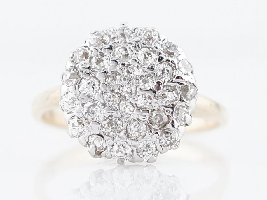 Antique Right Hand Ring Victorian 1.48 Old Mine Cut Diamonds in 14K Yellow Gold
