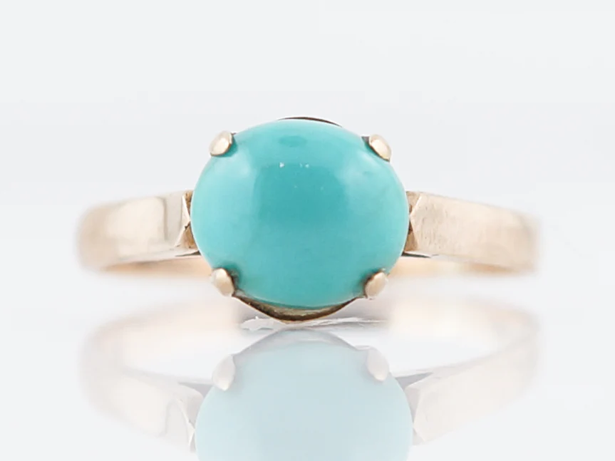 Antique Right Hand Ring Victorian 1.60 Cabochon Cut Turquoise in 9k Yellow Gold