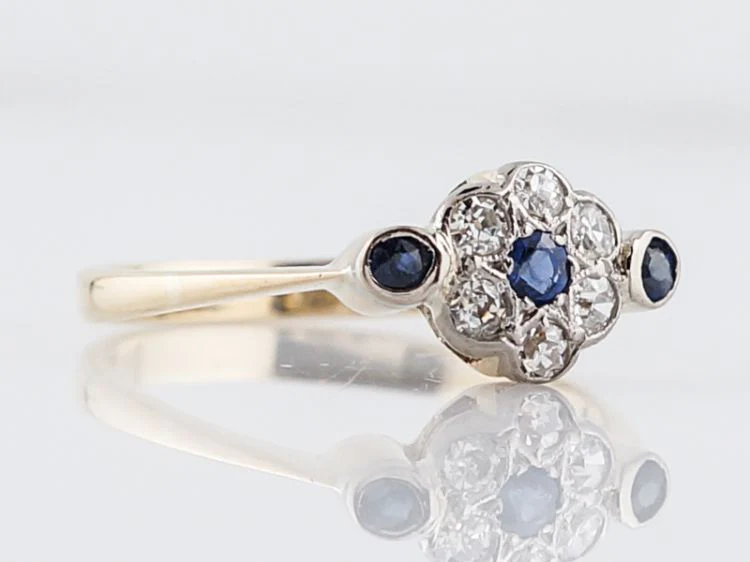 Antique Right Hand Ring Victorian .12 Round Cut Sapphires & .24 Single Cut Diamonds in 14k Yellow Gold - Image 2