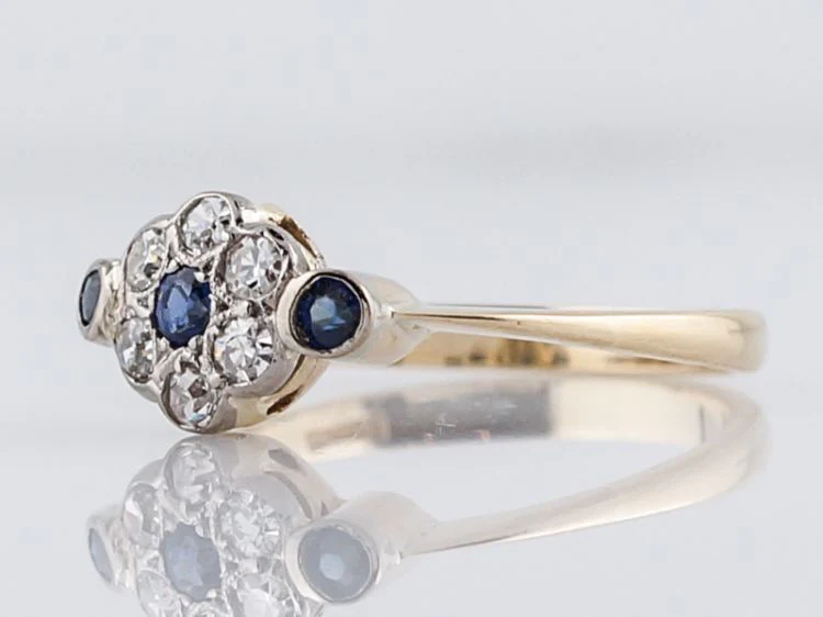 Antique Right Hand Ring Victorian .12 Round Cut Sapphires & .24 Single Cut Diamonds in 14k Yellow Gold - Image 3
