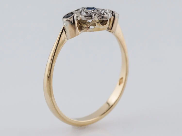 Antique Right Hand Ring Victorian .12 Round Cut Sapphires & .24 Single Cut Diamonds in 14k Yellow Gold - Image 4