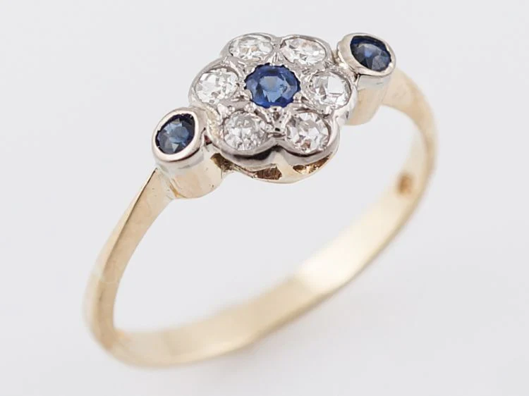 Antique Right Hand Ring Victorian .12 Round Cut Sapphires & .24 Single Cut Diamonds in 14k Yellow Gold - Image 5