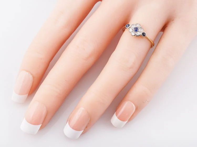 Antique Right Hand Ring Victorian .12 Round Cut Sapphires & .24 Single Cut Diamonds in 14k Yellow Gold - Image 6