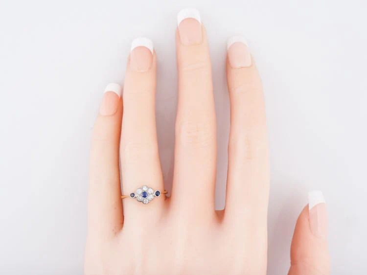 Antique Right Hand Ring Victorian .12 Round Cut Sapphires & .24 Single Cut Diamonds in 14k Yellow Gold - Image 7