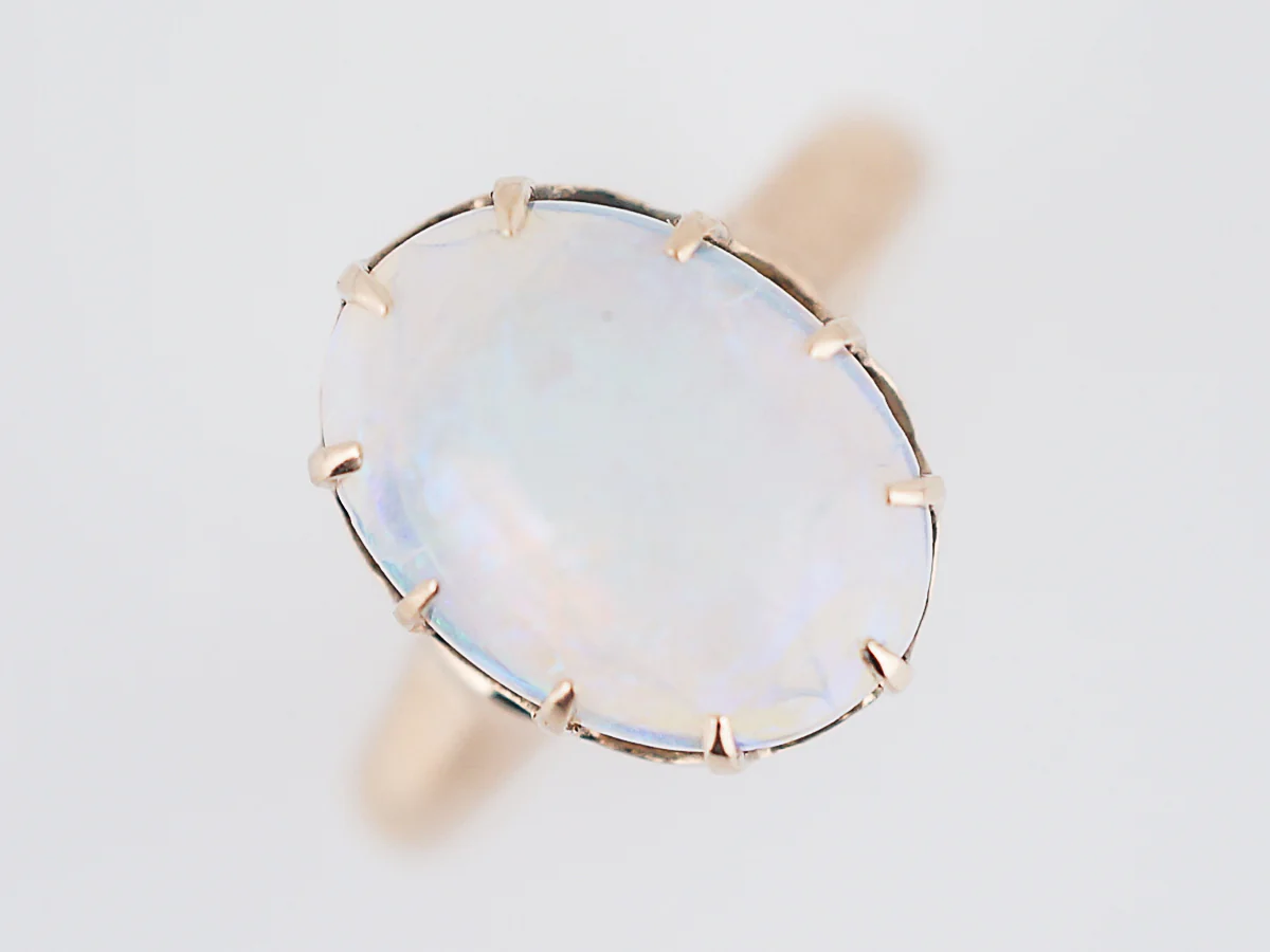 Antique Right Hand Ring Victorian 2.00 Oval Cabochon Cut Opal in 18k Yellow Gold - Image 4