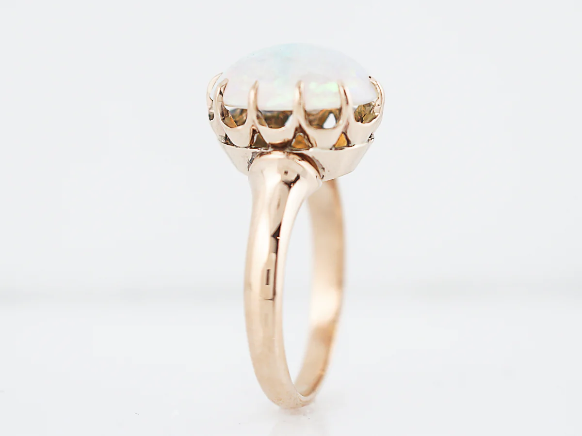 Antique Right Hand Ring Victorian 2.00 Oval Cabochon Cut Opal in 18k Yellow Gold - Image 5