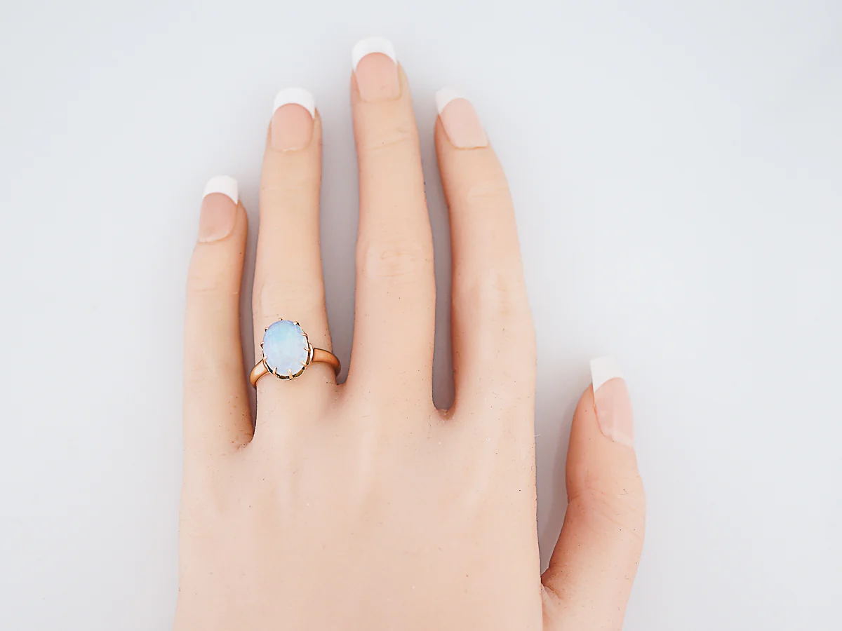 Antique Right Hand Ring Victorian 2.00 Oval Cabochon Cut Opal in 18k Yellow Gold - Image 7
