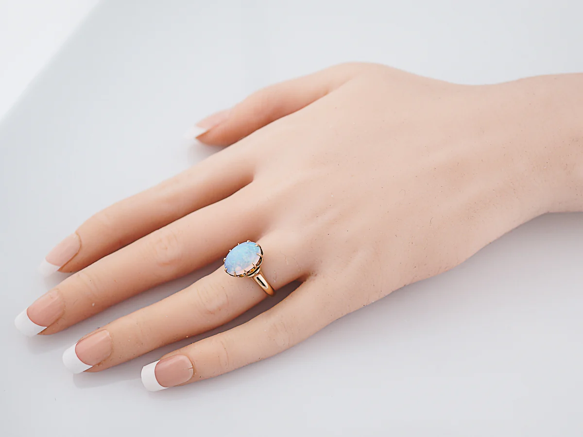 Antique Right Hand Ring Victorian 2.00 Oval Cabochon Cut Opal in 18k Yellow Gold - Image 8