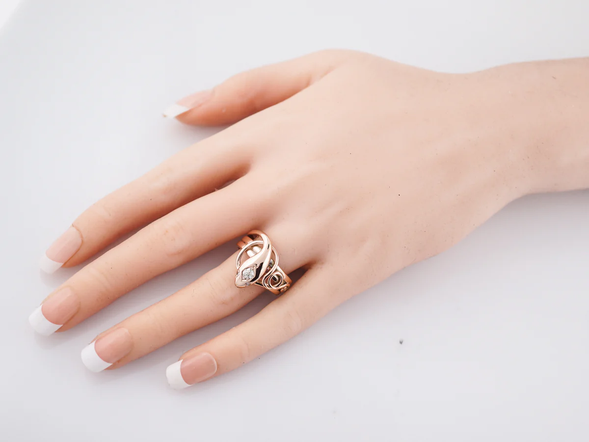 Antique Right Hand Ring Victorian .20 Old Mine Cut Diamond in 12k Rose Gold - Image 6