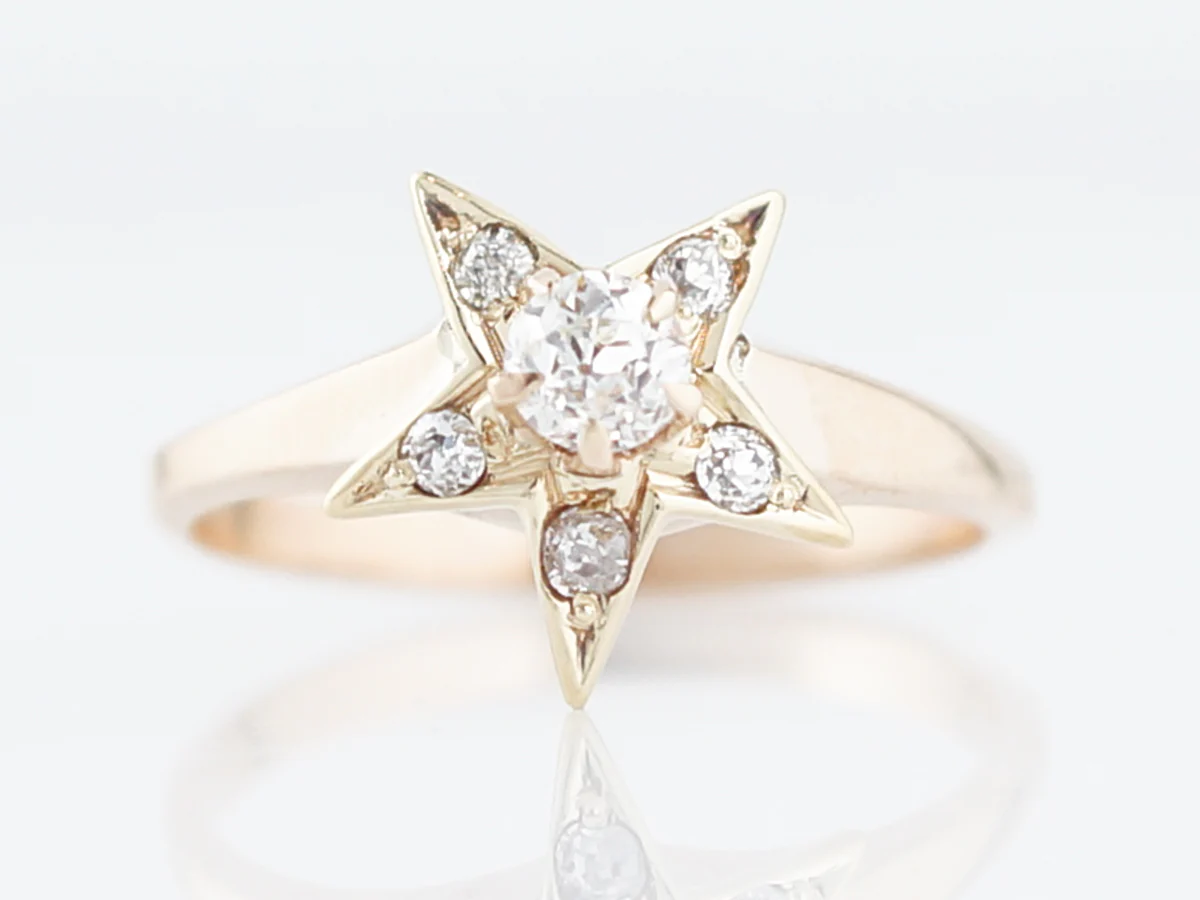 Antique Right Hand Ring Victorian .20 Old Mine Cut Diamond in 14k Yellow Gold