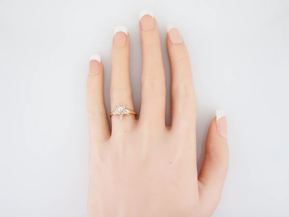 Antique Right Hand Ring Victorian .20 Old Mine Cut Diamond in 14k Yellow Gold - Image 6
