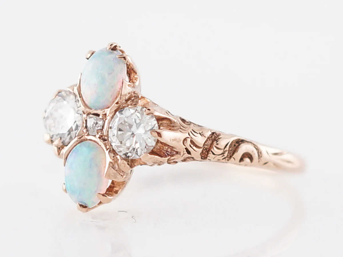 Antique Right Hand Ring Victorian .20 Opal & .34 Diamonds in 14k Rose Gold - Image 3