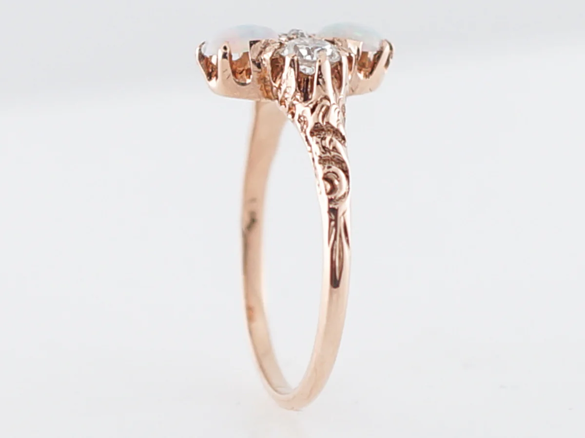 Antique Right Hand Ring Victorian .20 Opal & .34 Diamonds in 14k Rose Gold - Image 4