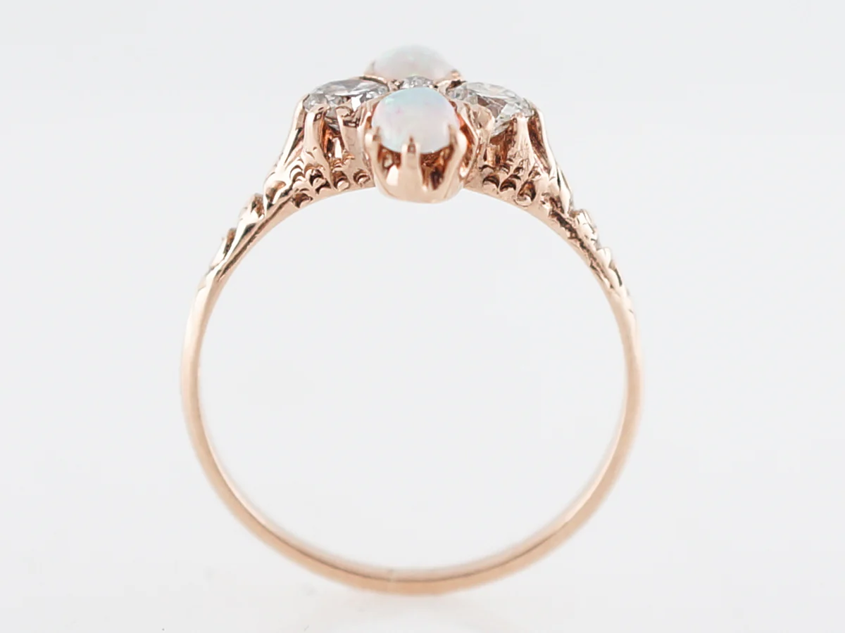 Antique Right Hand Ring Victorian .20 Opal & .34 Diamonds in 14k Rose Gold - Image 5