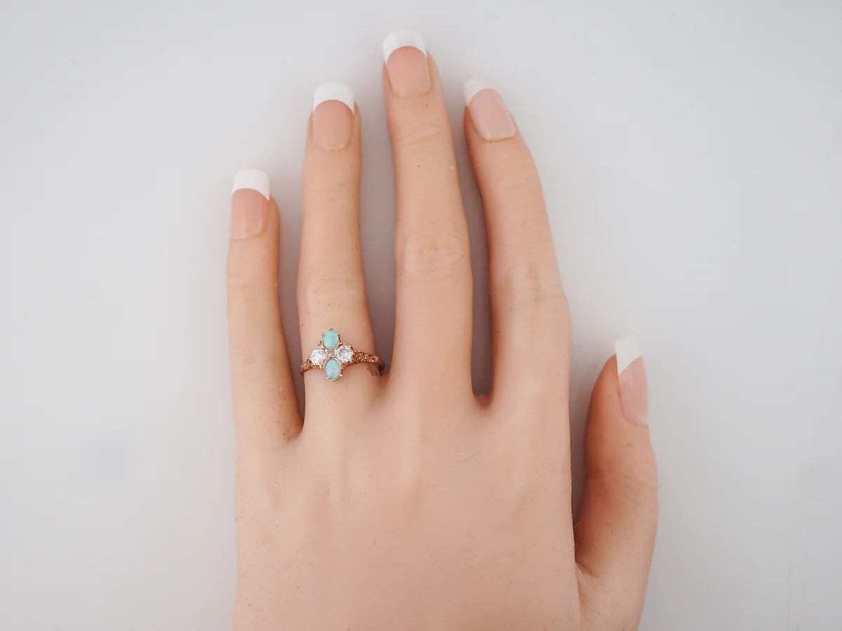 Antique Right Hand Ring Victorian .20 Opal & .34 Diamonds in 14k Rose Gold - Image 6