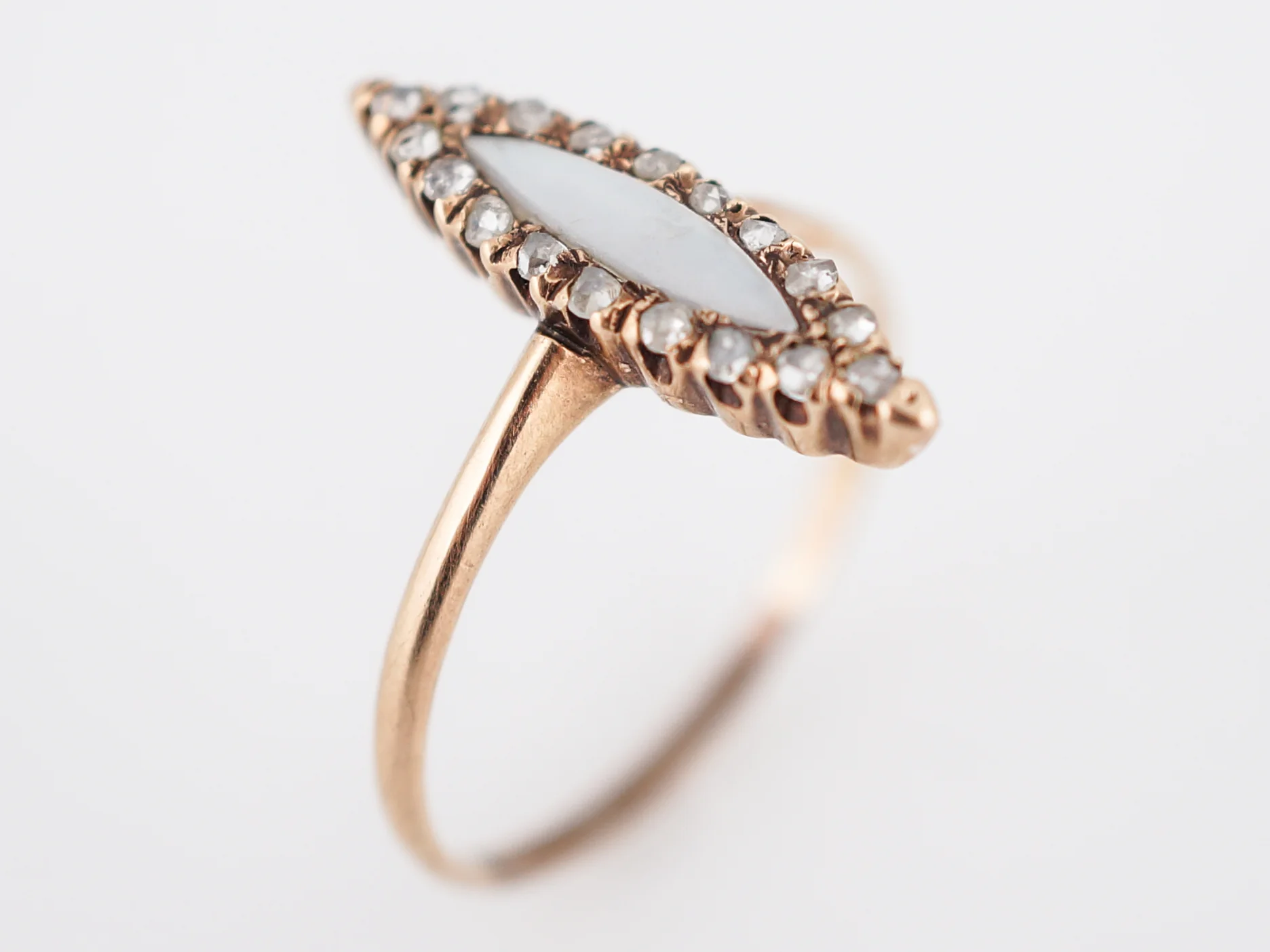 Antique Right Hand Ring Victorian .25 Rose Cut Diamonds & Mother of Pearl in 14k Yellow Gold - Image 5