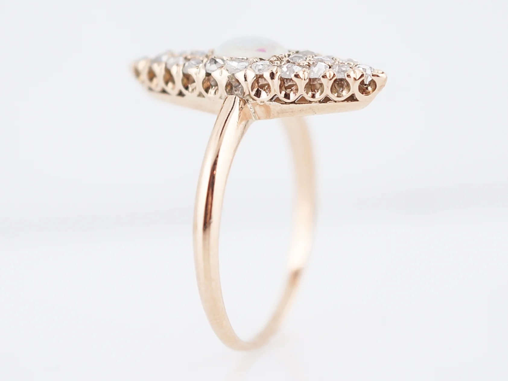 Antique Right Hand Ring Victorian .31 Cabochon Cut Opal & .26 Rose Cut Diamonds in 14k Yellow Gold - Image 4