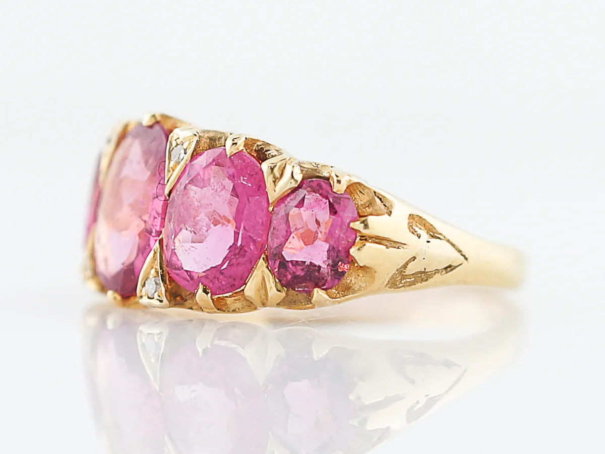 ***RTV***Antique Right Hand Ring Victorian 3.32 Oval Pink Tourmaline in 18k Yellow Gold - Image 2