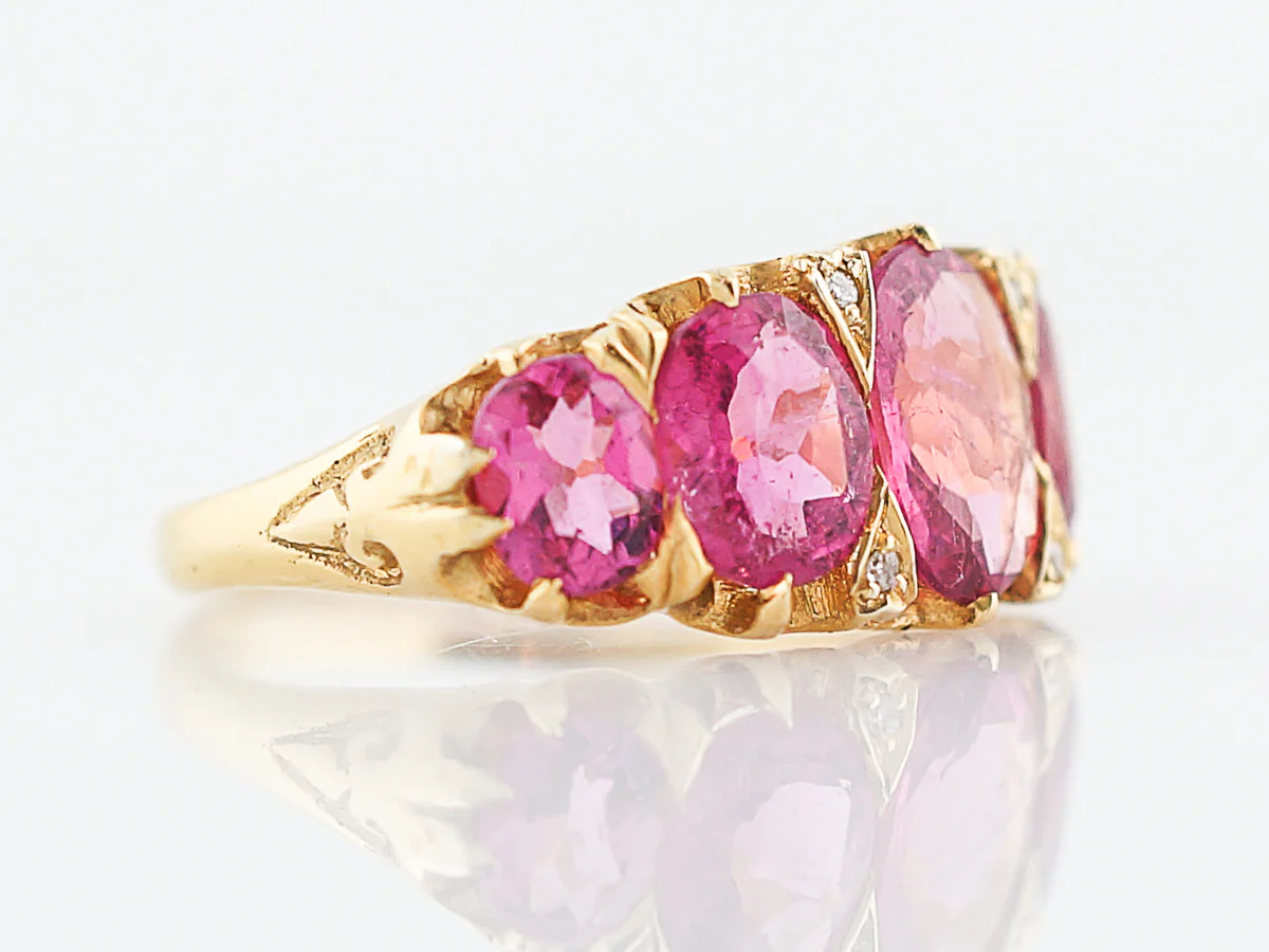 ***RTV***Antique Right Hand Ring Victorian 3.32 Oval Pink Tourmaline in 18k Yellow Gold - Image 3