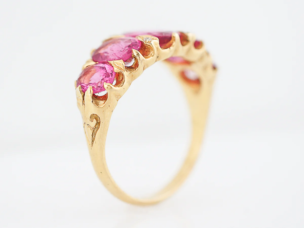 ***RTV***Antique Right Hand Ring Victorian 3.32 Oval Pink Tourmaline in 18k Yellow Gold - Image 5