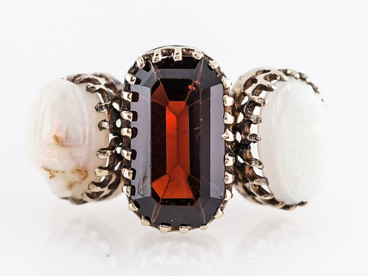 Antique Right Hand Ring Victorian 3.65 Emerald Cut Garnet in 18k Yellow Gold - Image 2