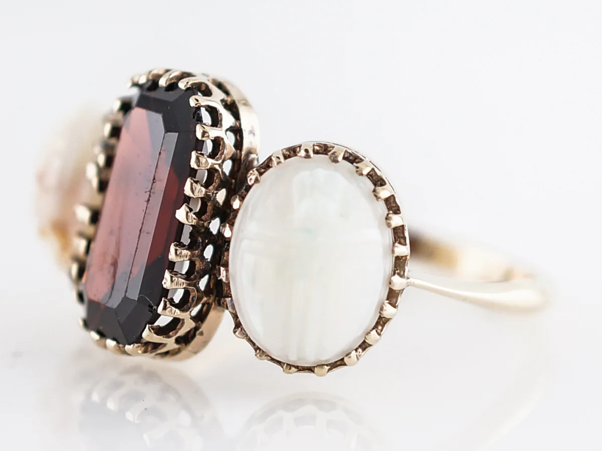 Antique Right Hand Ring Victorian 3.65 Emerald Cut Garnet in 18k Yellow Gold - Image 3