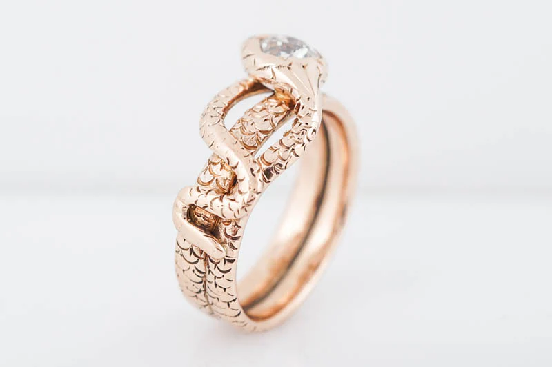 Antique Right Hand Snake Ring Victorian .45 Old European Cut Diamond in 14k Rose Gold - Image 5