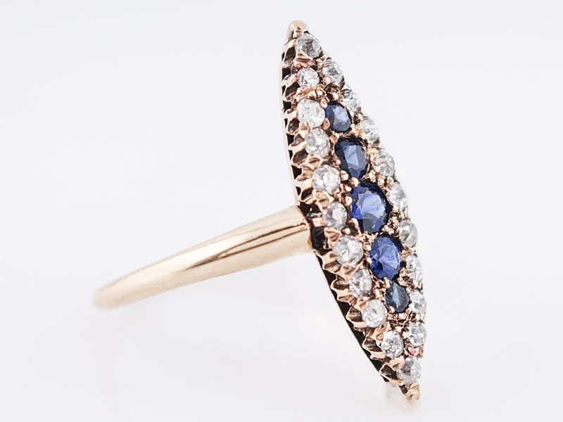 Antique Right Hand Ring Victorian .50 Round Cut Sapphire & .80 Old Mine Cut Diamonds in 14k Yellow Gold - Image 3
