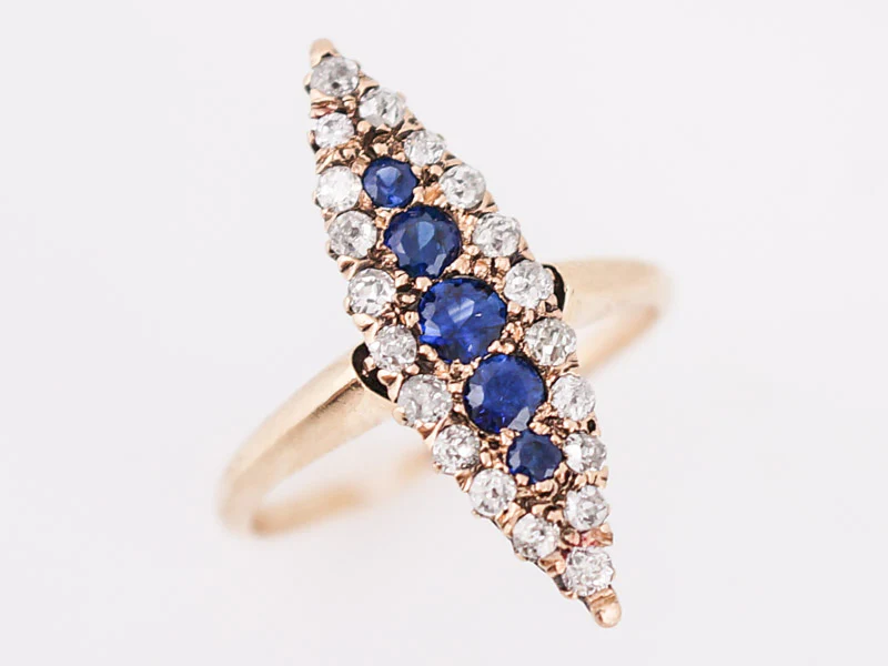 Antique Right Hand Ring Victorian .50 Round Cut Sapphire & .80 Old Mine Cut Diamonds in 14k Yellow Gold - Image 4