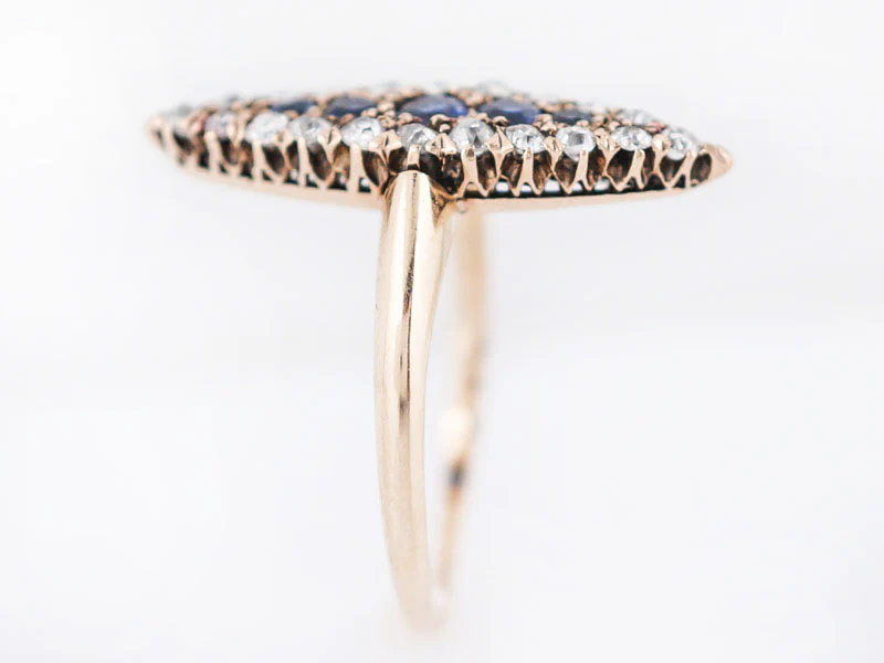 Antique Right Hand Ring Victorian .50 Round Cut Sapphire & .80 Old Mine Cut Diamonds in 14k Yellow Gold - Image 5