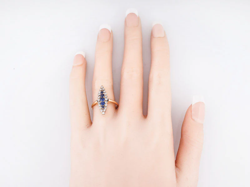 Antique Right Hand Ring Victorian .50 Round Cut Sapphire & .80 Old Mine Cut Diamonds in 14k Yellow Gold - Image 6