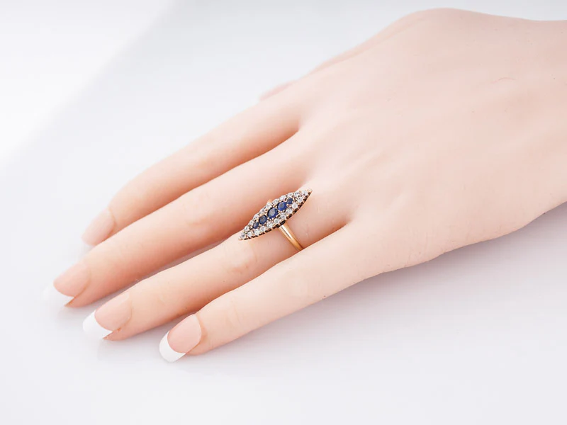 Antique Right Hand Ring Victorian .50 Round Cut Sapphire & .80 Old Mine Cut Diamonds in 14k Yellow Gold - Image 7