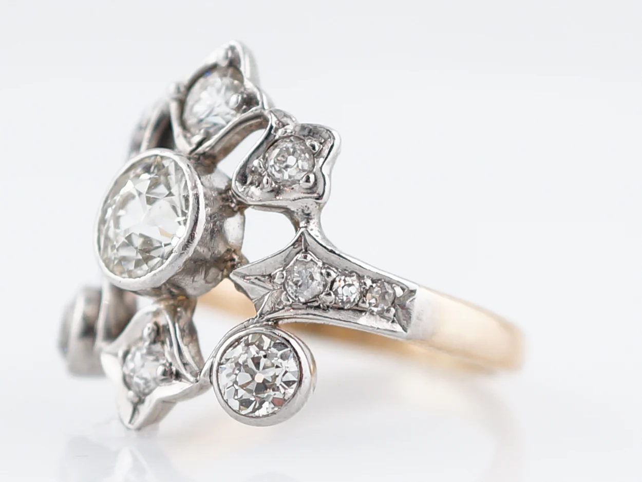 Antique Right Hand Ring Victorian .68 Old European Cut Diamond in Platinum & 14k Yellow Gold - Image 2