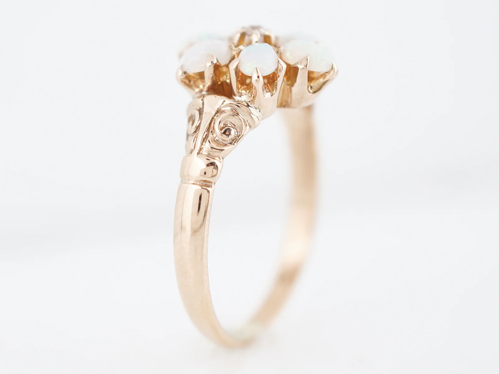 Antique Right Hand Ring Victorian Opal & Diamond in 14k Yellow Gold - Image 5