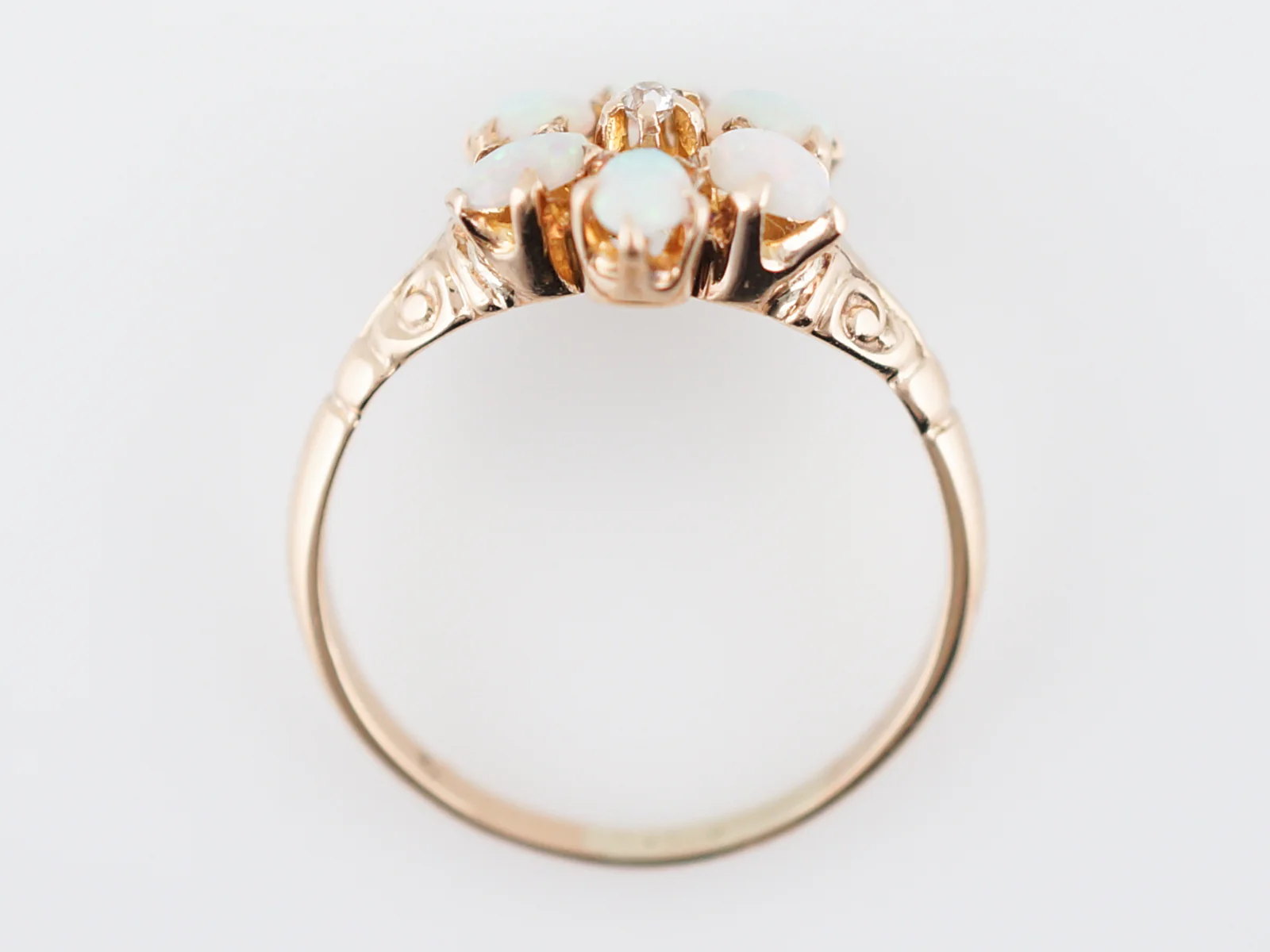 Antique Right Hand Ring Victorian Opal & Diamond in 14k Yellow Gold - Image 6