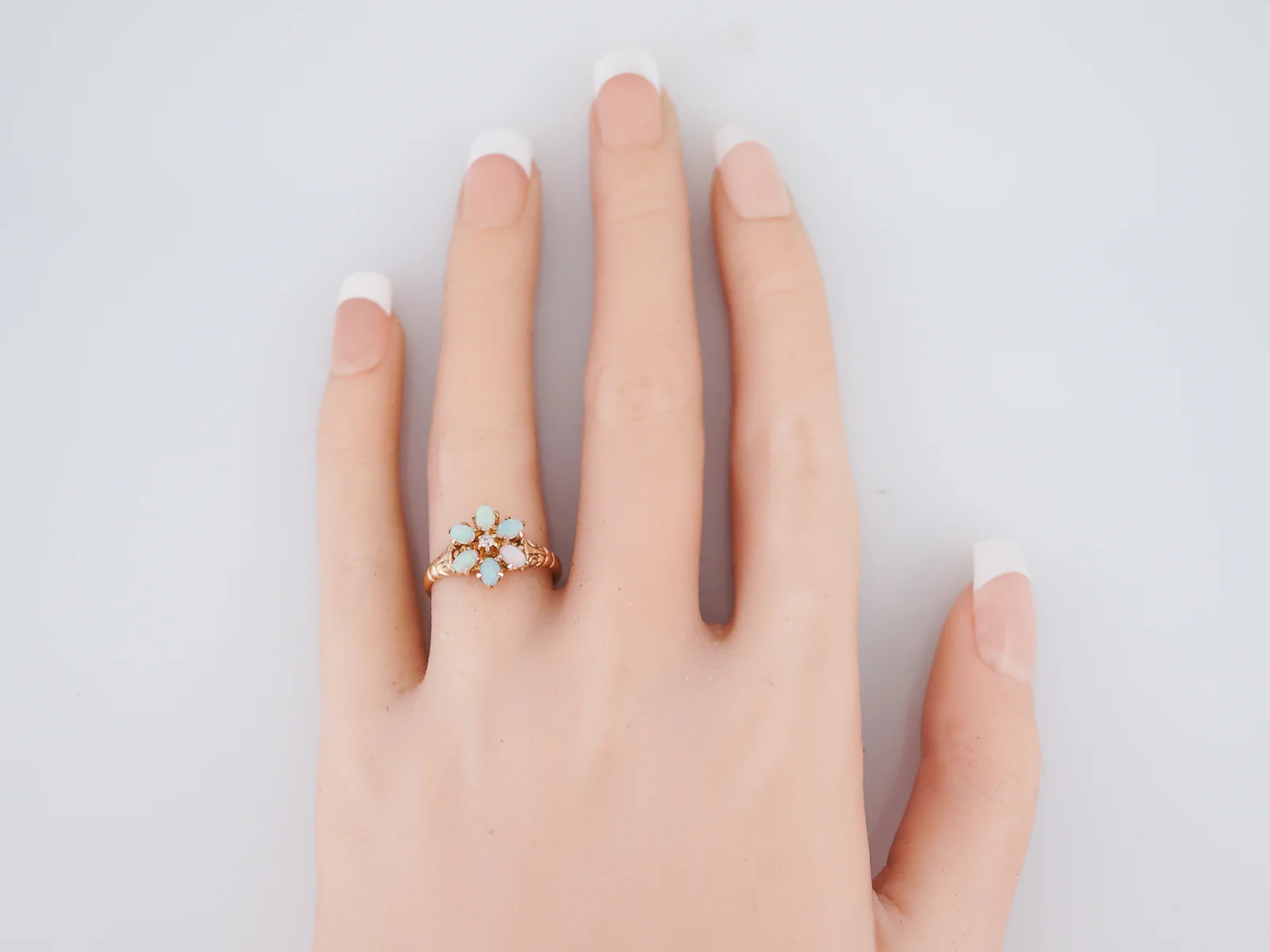 Antique Right Hand Ring Victorian Opal & Diamond in 14k Yellow Gold - Image 7