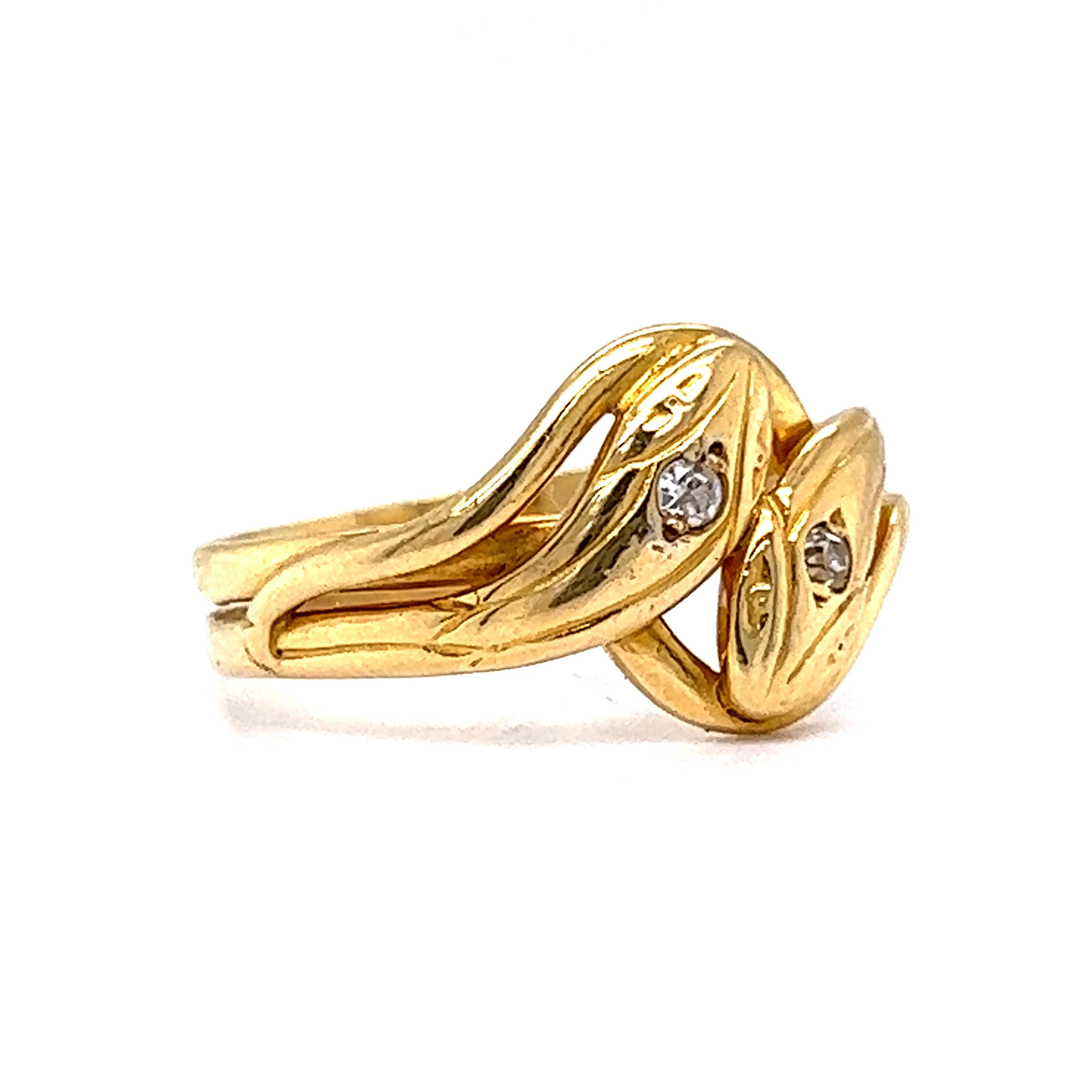 Victorian Right Hand Snake Ring with Diamonds in 18K Yellow Gold - Image 3