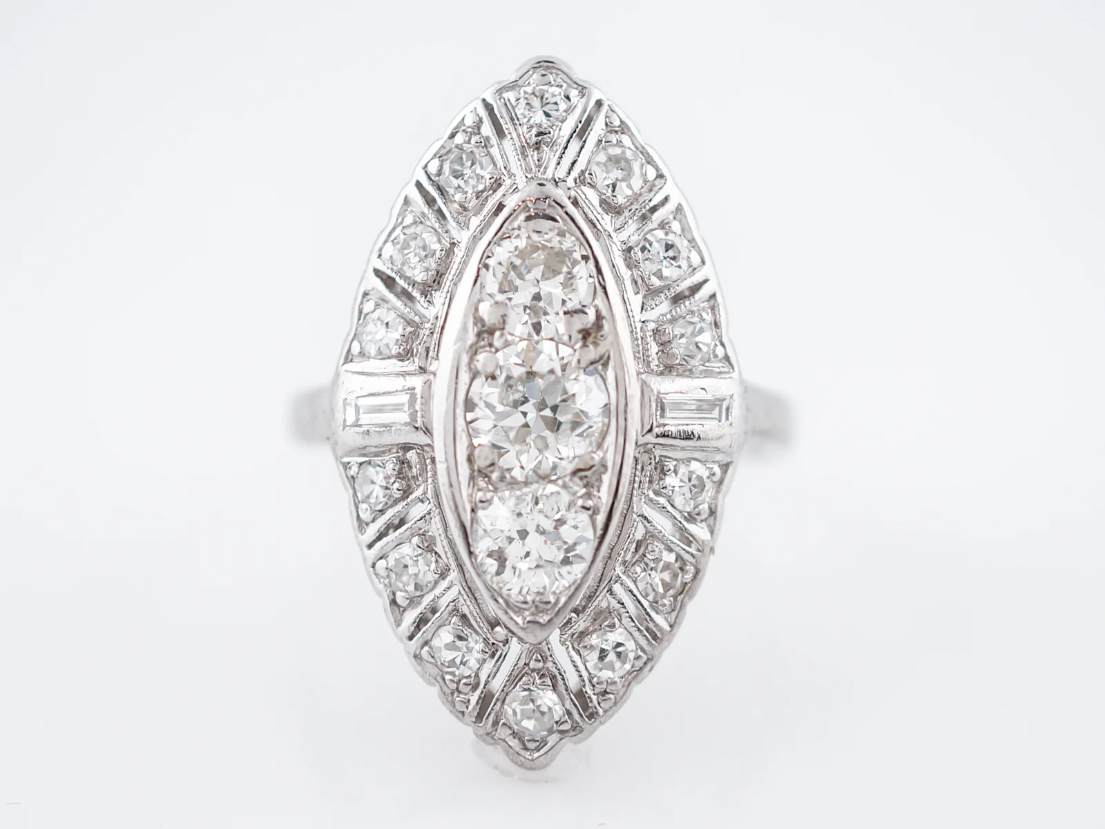 Antique Right Hand Ring Art Deco 1.17 Old European Cut Diamond in Platinum
