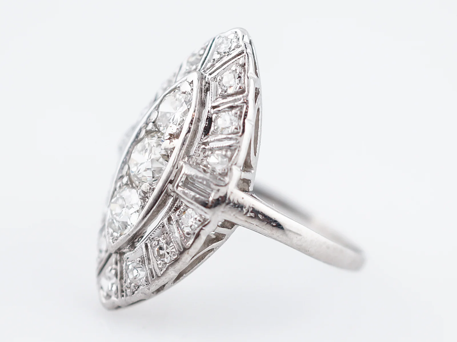 Antique Right Hand Ring Art Deco 1.17 Old European Cut Diamond in Platinum - Image 2
